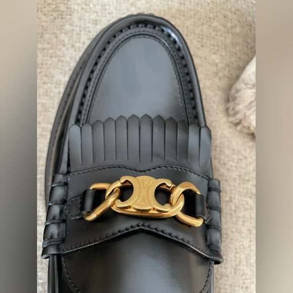 Celine Glossy Black Loafers with Gold Detail - Picture 4 of 9